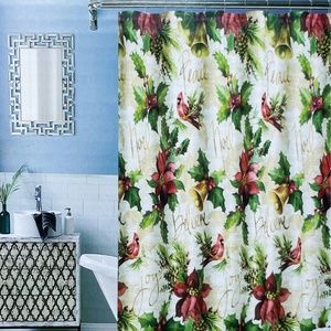 NEW Green gold Holiday Seasons Christmas 13-Piece Shower Curtain 70 X 72